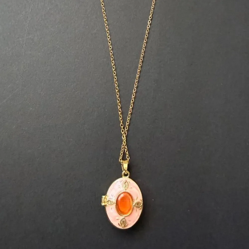 Vintage Hand-Painted Enamel Locket Necklace | Opening Pendant